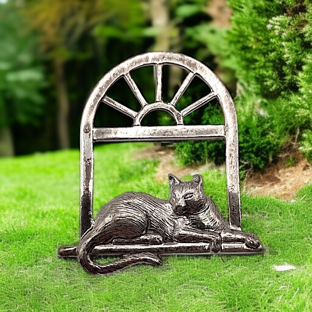 Cat On Window Brooch Pin Silver Tone Vintage 80s‎ NEW VIEW Kitty Kitten Cat Lady